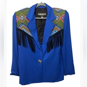 Vintage Criscione blue southwestern fringe blazer